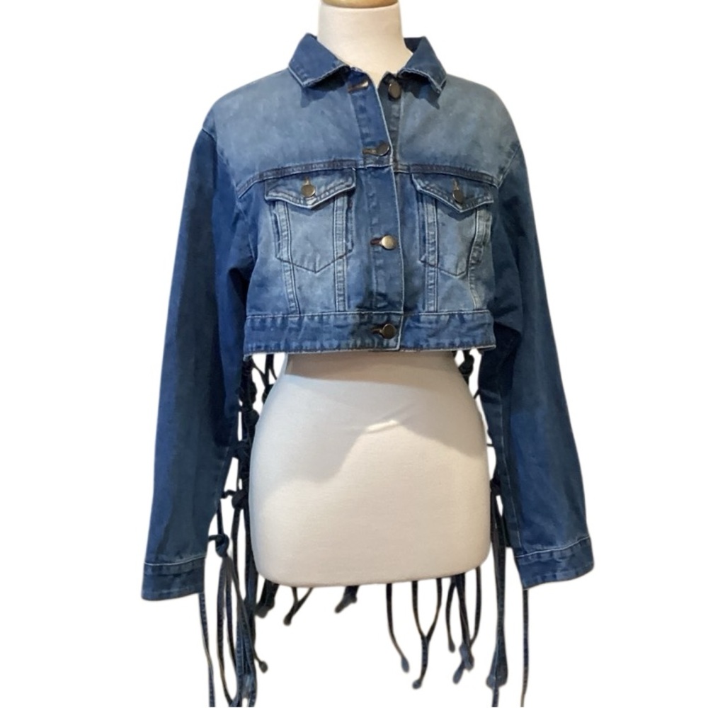 NWT Coachella Fashion Nova Dream Catcher Denim Jacket Fringe Tassels Size M - Picture 6 of 16